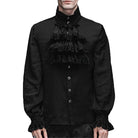 Black ruffled Victorian-style shirt with lace jabot, worn by a man | Chaps London