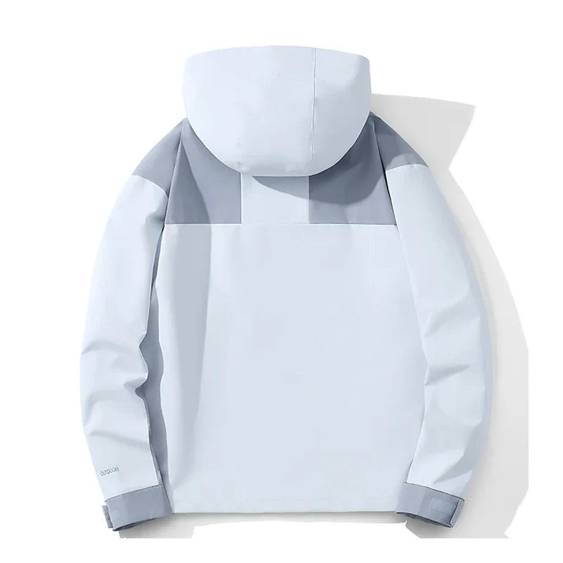 White and grey hooded jacket shown flat, back view displayed | Chaps London
