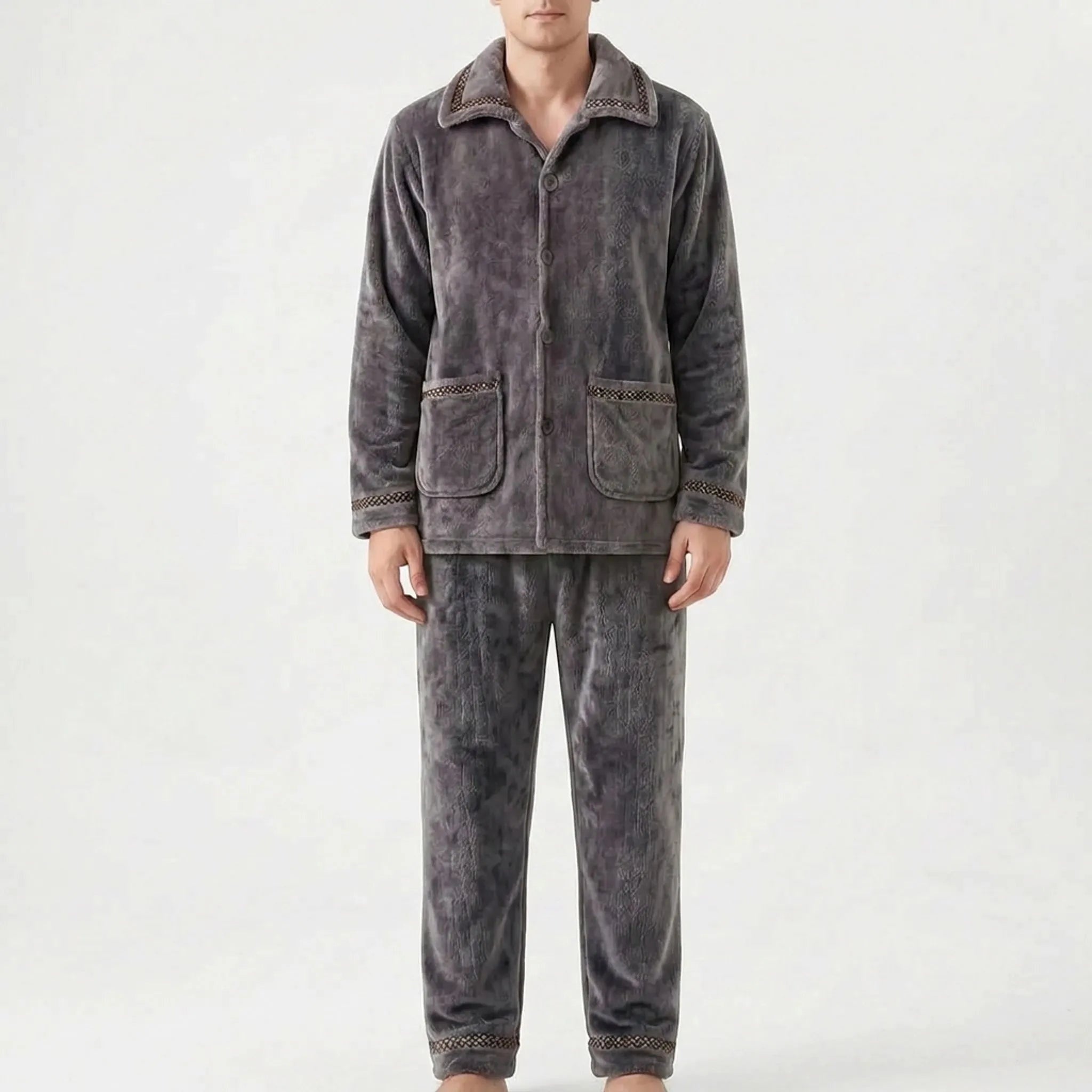 Men's Fleece Pyjamas with Collar | Button Front | 7 Styles