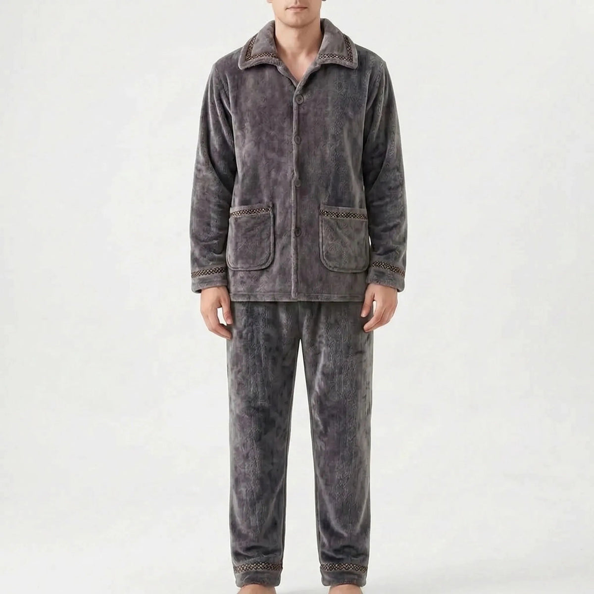 Men's Fleece Pyjamas with Collar | Button Front | 7 Styles