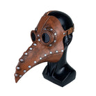 Brown riveted plague doctor mask with round goggles on black mannequin head | Chaps London