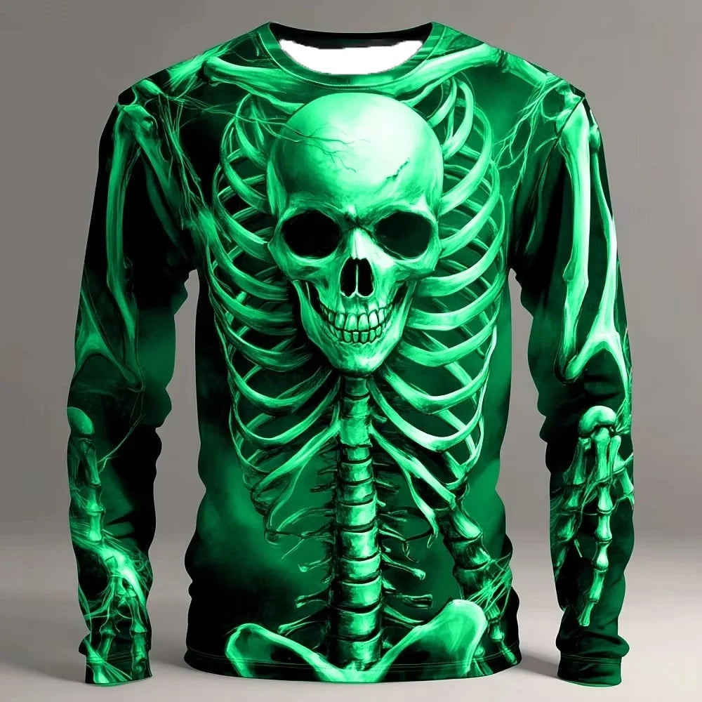 Green skull skeleton print long sleeve top on mannequin | Chaps London