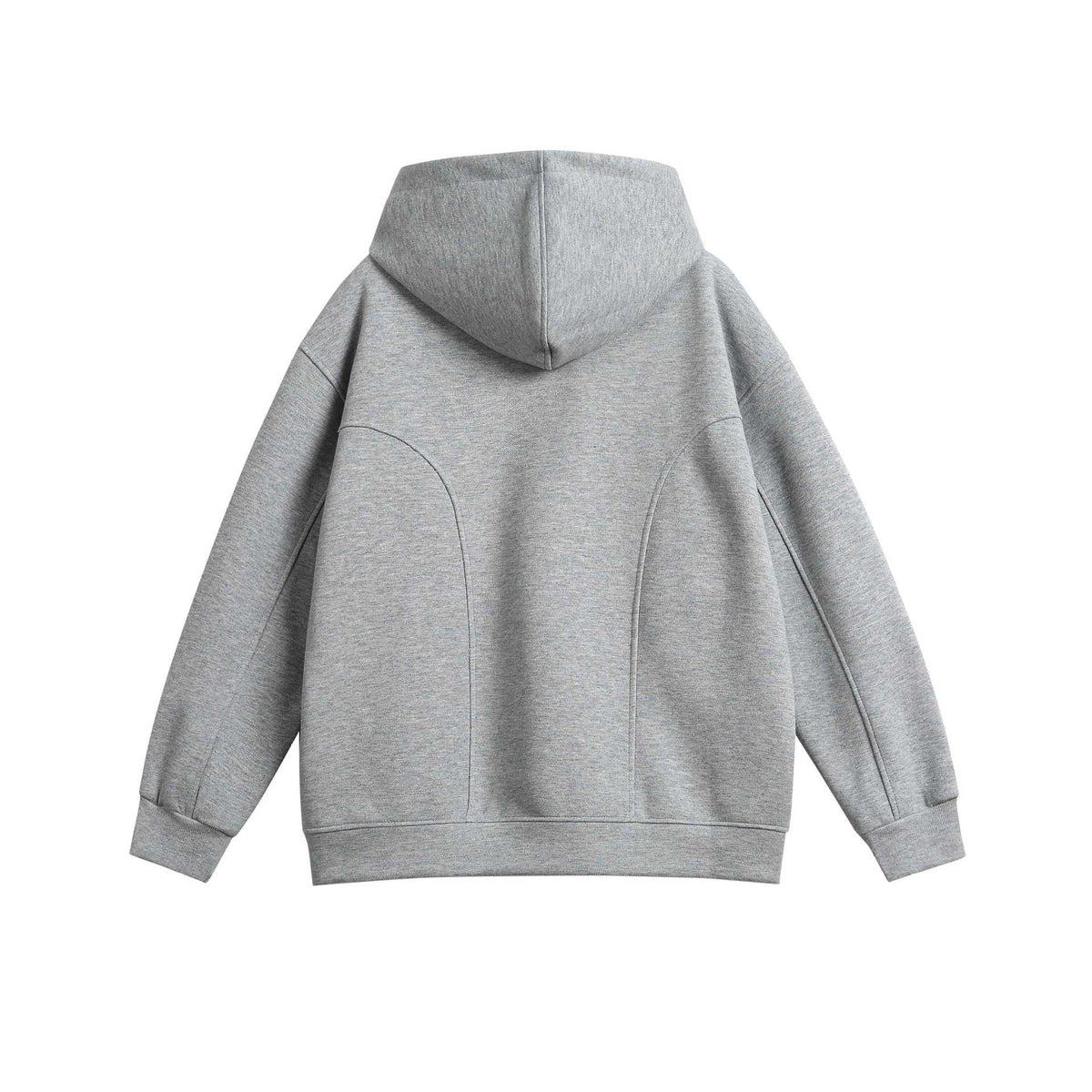 Gray oversized hoodie back view with curved seam detail, flat lay | Chaps London