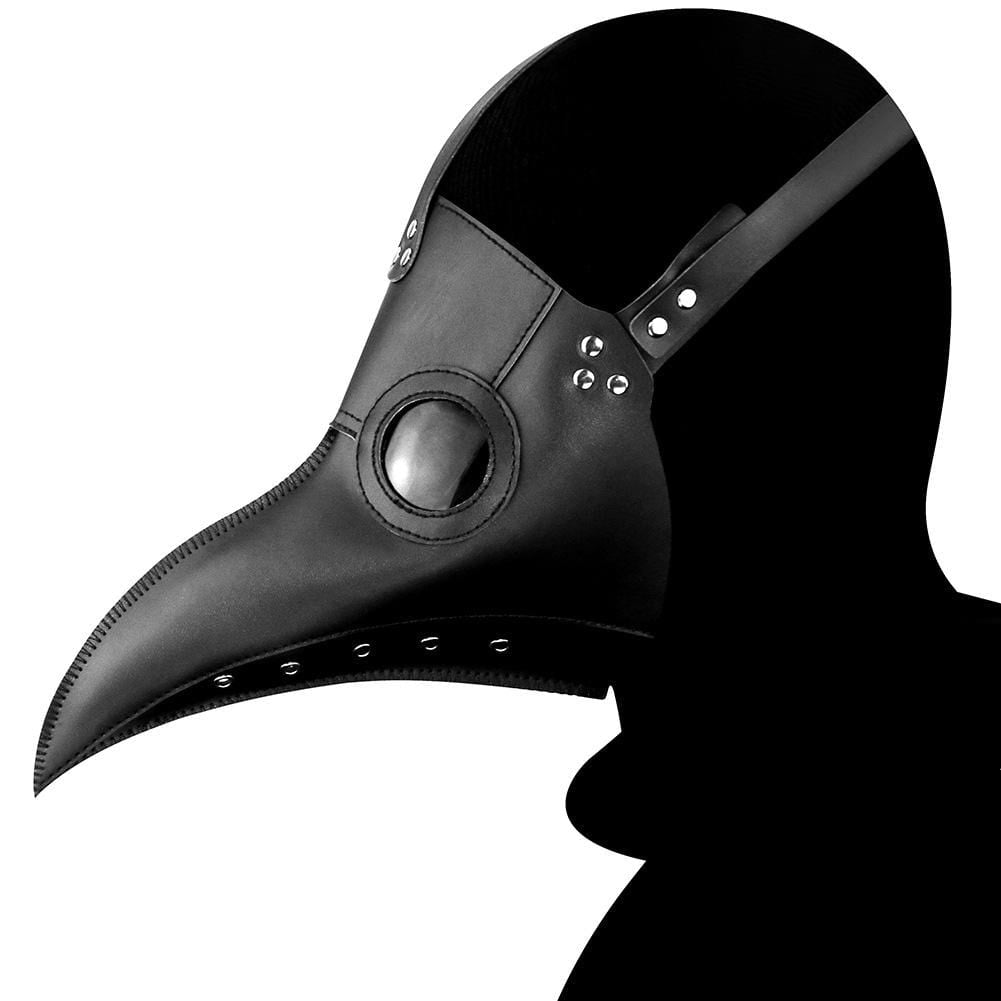Black plague doctor mask with buckle strap on mannequin silhouette | Chaps London