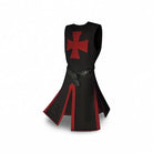 Black tunic with red cross and belt, split skirt design | Chaps London