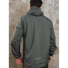 Man wearing gray waterproof hooded jacket, back view, showing reflective detailing | Chaps London