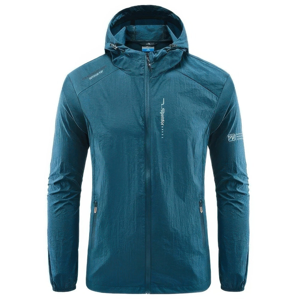 Teal hooded zip jacket with front pockets, worn by a person | Chaps London