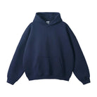 Navy blue pullover hoodie with kangaroo pocket, flat lay product shot | Chaps London