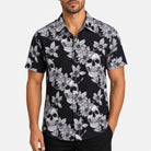 Black and white skull floral print short sleeve shirt worn by man | Chaps London
