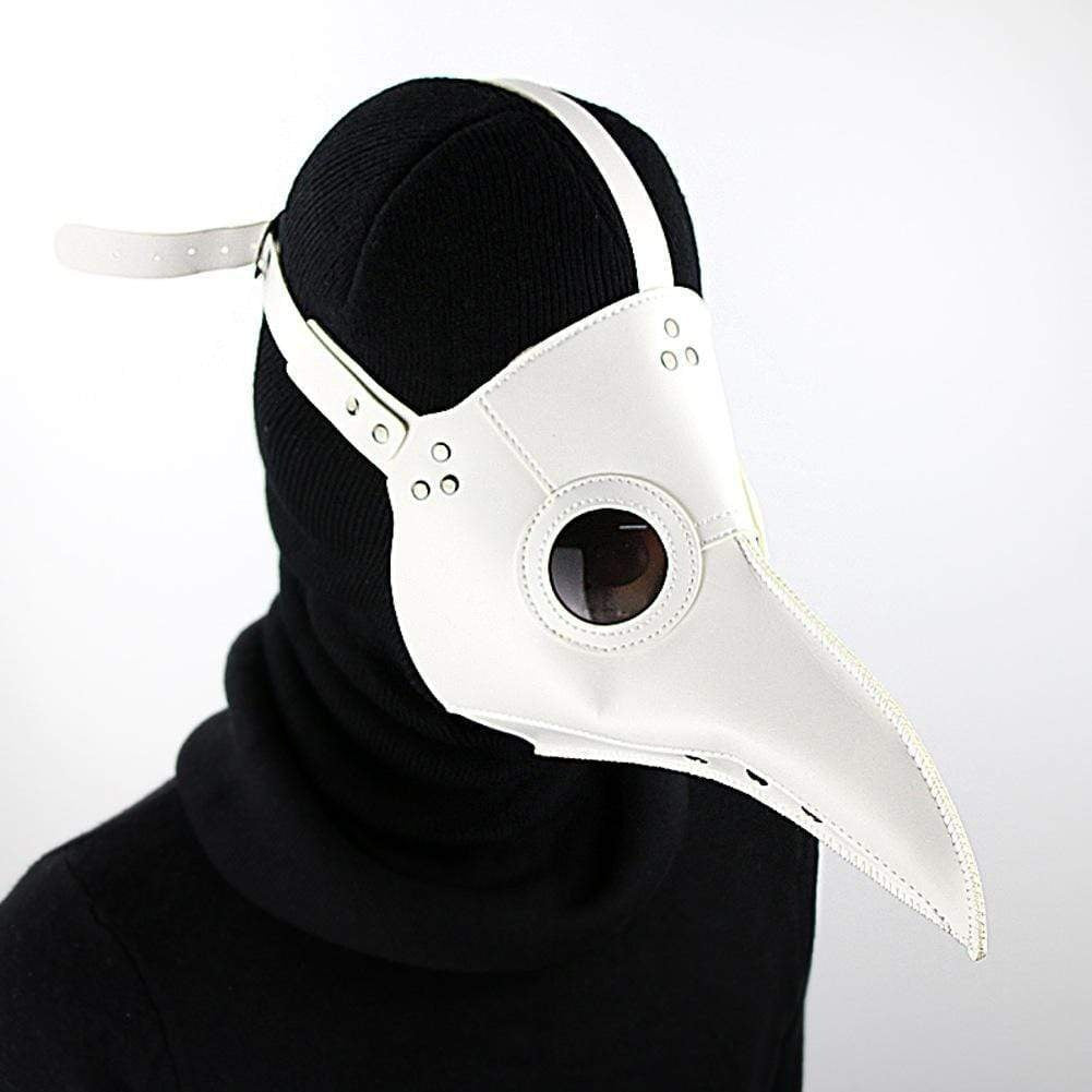 White plague doctor mask with round goggle lens on mannequin | Chaps London