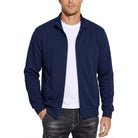 Man wearing navy zip-up jacket with stand collar, white shirt underneath | Chaps London