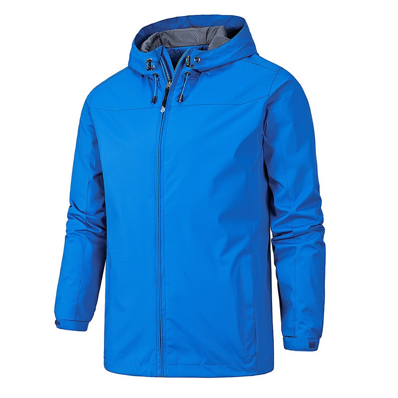 Blue hooded zip-up jacket displayed on a mannequin torso | Chaps London