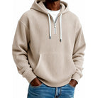 Beige ribbed half-zip hoodie worn by man, hands in pocket | Chaps London