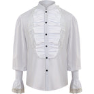 White ruffled Victorian-style shirt with lace trim, flat product shot | Chaps London