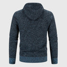Navy blue chunky knit zip hoodie, back view, worn by person | Chaps London