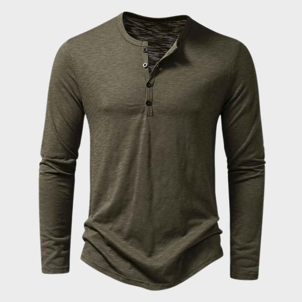 Men's Long Sleeve Henley Top | Button Placket | 5 Colours