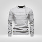 Light gray ribbed knit sweater with crew neck, worn by male model | Chaps London