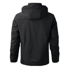 Black hooded jacket with zip pockets, back view, worn by person | Chaps London