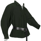 Dark green lace-up medieval shirt on mannequin with black belt | Chaps London