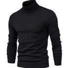 Black ribbed turtleneck sweater on male model, slim fit, long sleeves | Chaps London