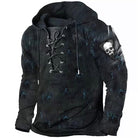 Black lace-up hoodie with faded skull print, shown flat on mannequin | Chaps London