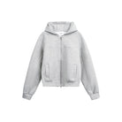 Grey zip-up hooded jacket shown flat with hood and pockets visible | Chaps London