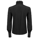 Black long-sleeve shirt back view with ruffled collar and button cuffs | Chaps London