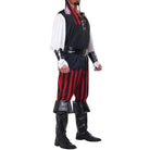 Pirate costume with striped trousers and black boots, worn by male model | Chaps London