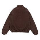 Brown jacket back view with stand collar and elastic hem, flat lay | Chaps London