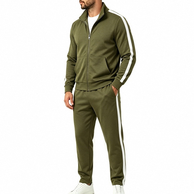 Men's Contrast Stripe Tracksuit | Stand Collar Jacket | 7 Colours