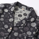 Black pajama collar with gray pumpkin and candy print pattern | Chaps London
