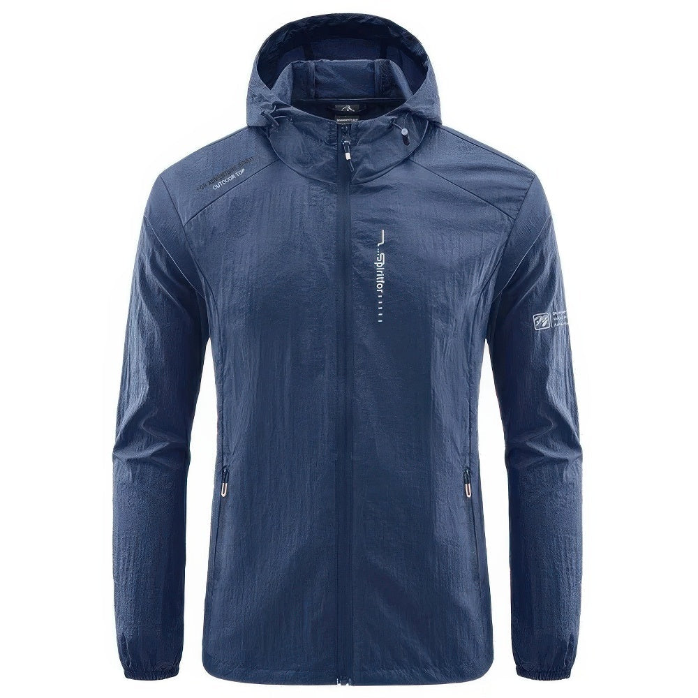 Navy blue hooded jacket with zip pockets, worn by a man | Chaps London