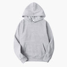 Gray fleece pullover hoodie with kangaroo pocket, shown flat on background | Chaps London