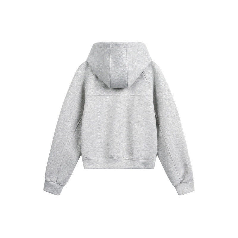 Gray cropped zip hoodie, back view, flat lay on white background | Chaps London