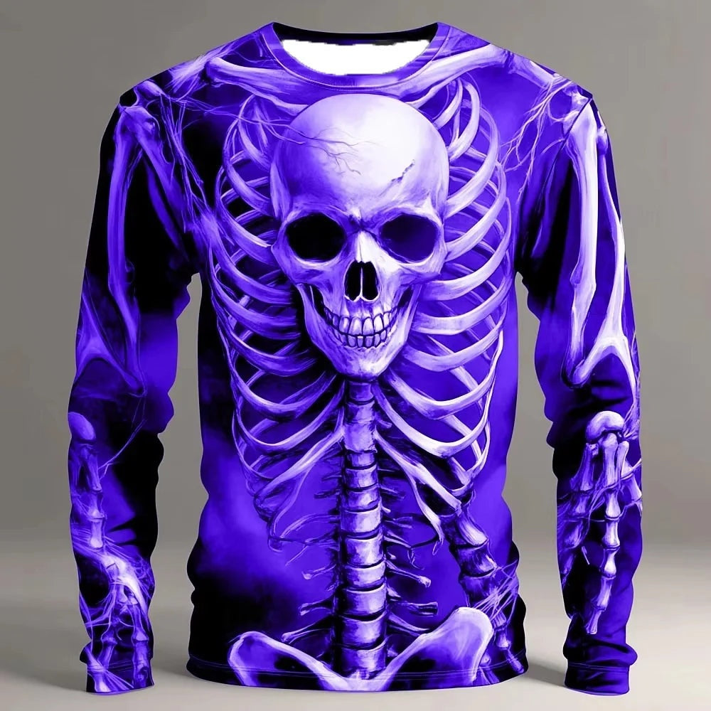 Purple skeleton print long sleeve top on mannequin, front view | Chaps London