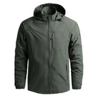 Olive green hooded jacket with zipper, shown flat on plain background | Chaps London