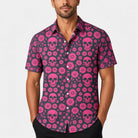 Man wearing pink skull and floral print short sleeve button-up shirt | Chaps London