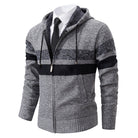 Gray knitted zip hoodie with black stripe detail, shown on mannequin | Chaps London
