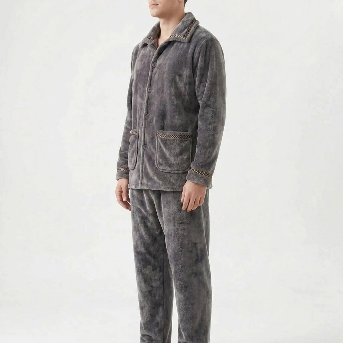 Men's Fleece Pyjamas with Collar | Button Front | 7 Styles