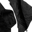 Black hooded rain jacket laid flat showing mesh lining and drawstring hem | Chaps London