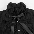Black ruffled collar shirt with ribbon bow and lace trim detail | Chaps London