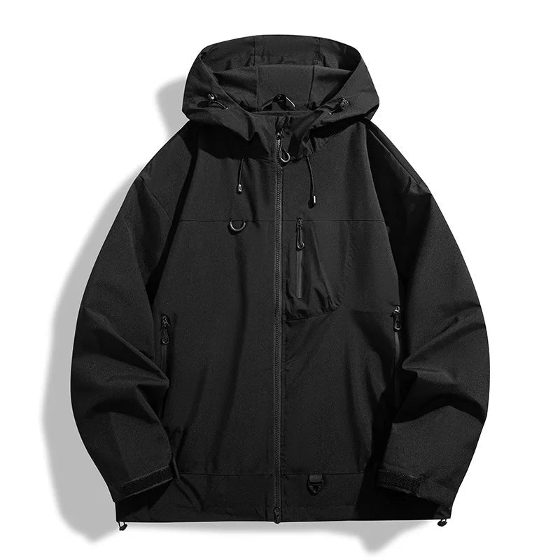 Men's Sporty Rain Jacket | Adjustable Hood | Zip Pockets | Hip Length