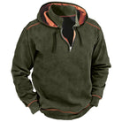 Olive green half-zip hoodie with orange camo lining, worn by a man | Chaps London