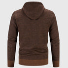 Brown textured knit zip-up hoodie worn by person, back view shown | Chaps London