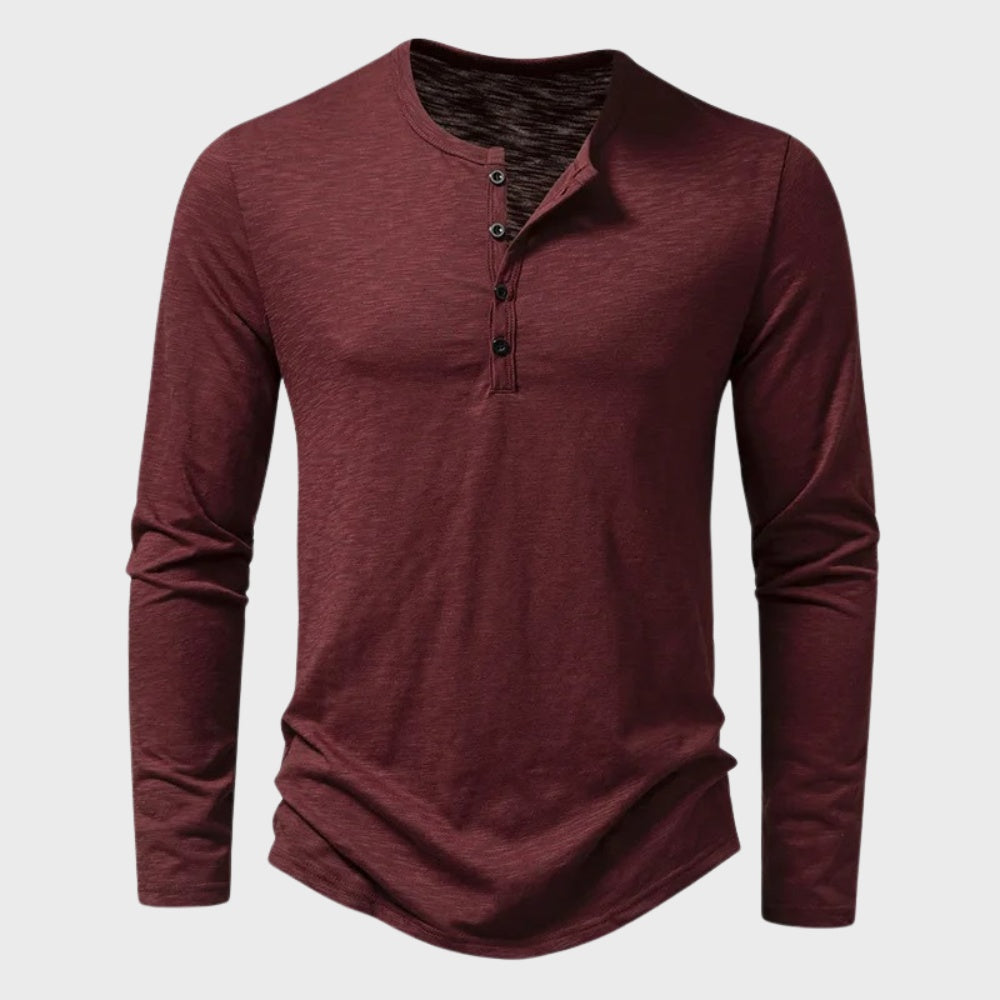 Men's Long Sleeve Henley Top | Button Placket | 5 Colours
