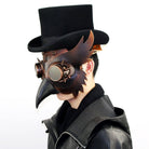 Man wearing black top hat with brown steampunk owl beak mask | Chaps London
