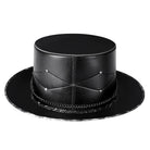 Black faux leather top hat with chain and stud details, flat lay | Chaps London