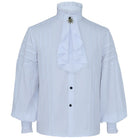 White ruffled Victorian shirt with high collar, worn by mannequin, jabot front | Chaps London