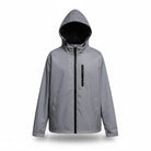 Gray hooded zip-up jacket with black trim, displayed flat on mannequin | Chaps London
