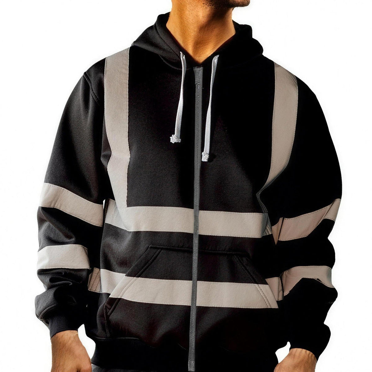 Men's Zip-Up Hoodie | Reflective Stripes | Hooded